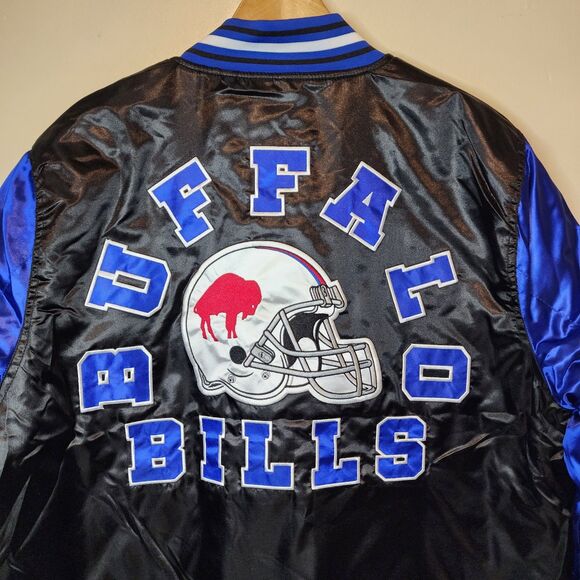 Buffalo Bills Jacket Satin Bomber Coat NFL Team Varsity Button NFL Mens Large - Picture 5 of 11